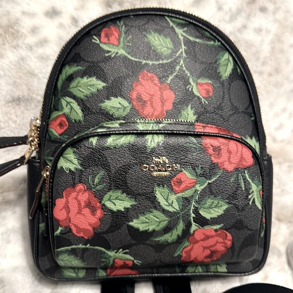 🎒COACH MINI COURT BACKPACK LEATHER SIG W/ROSE 🌹PRINT!✨BRAND NEW✨SOLD OUT! NWT! - Picture 13 of 13